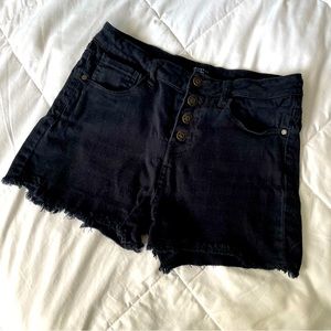 Black Button Front Jean Shorts With Stretch